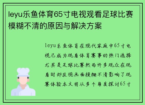 leyu乐鱼体育65寸电视观看足球比赛模糊不清的原因与解决方案